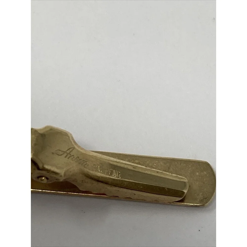 Anson Tie Clip Gold Tone Textured Edge Design Vintage
